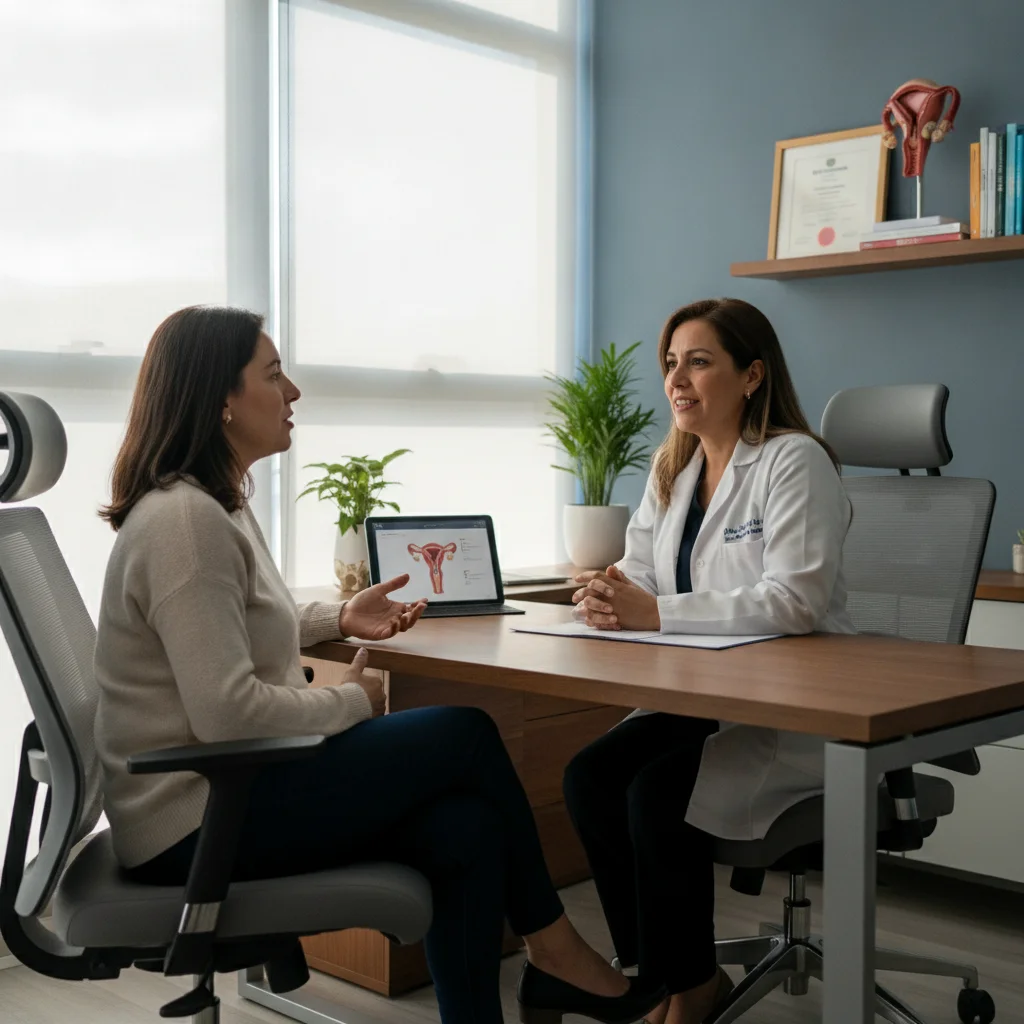 Dra. Mariseli Chejades (o ginecóloga) en consulta con una paciente, enfatizando la importancia de la salud vaginal y la higiene íntima femenina.