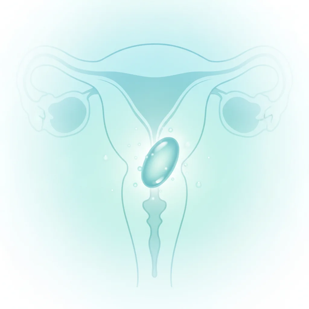 Representación de la anatomía vaginal con un óvulo disolviéndose, mostrando su acción localizada. ovulos vaginales para infecciones